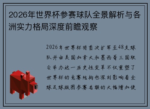 2026年世界杯参赛球队全景解析与各洲实力格局深度前瞻观察